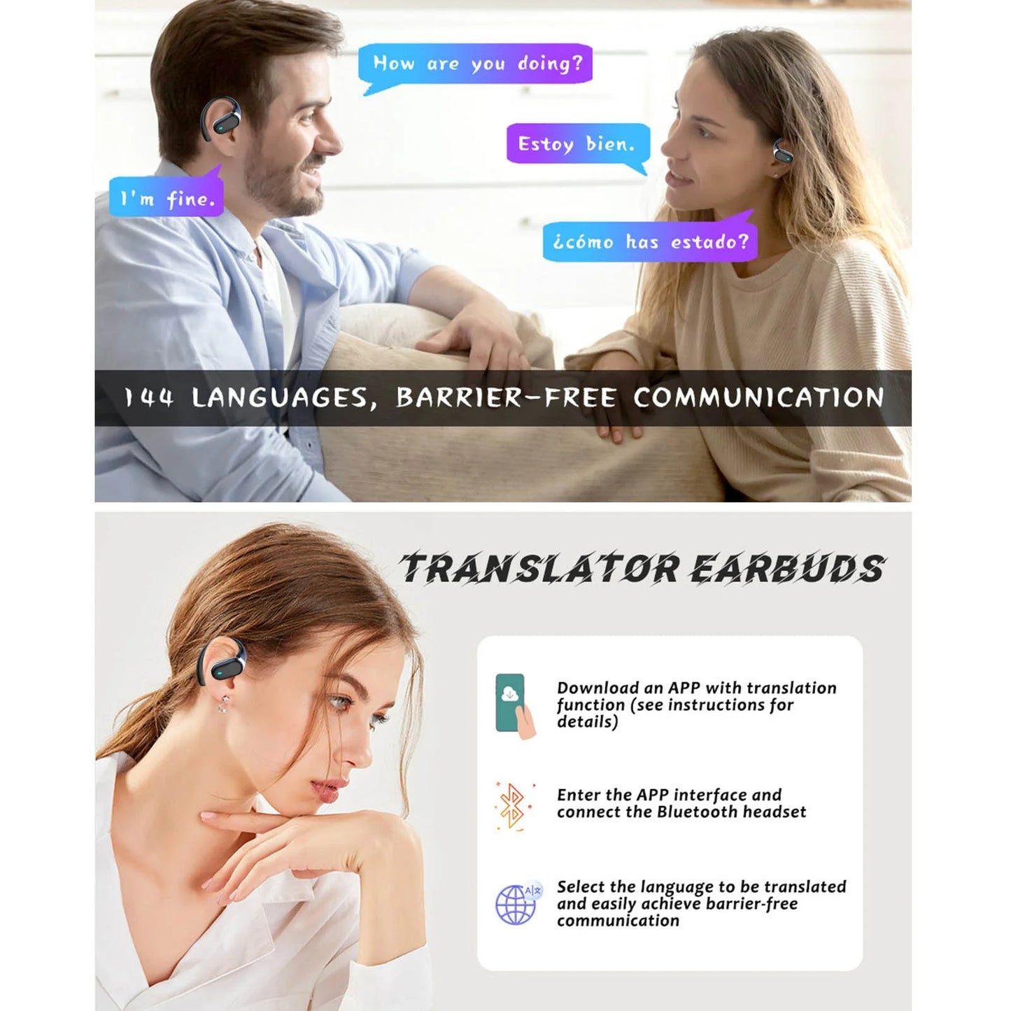 Translation Earbuds 144 Language Translator Earbuds Wireless Bluetooth Translation Earbuds Earbud Translator Audifonos Traductores Smart Translator Earbuds