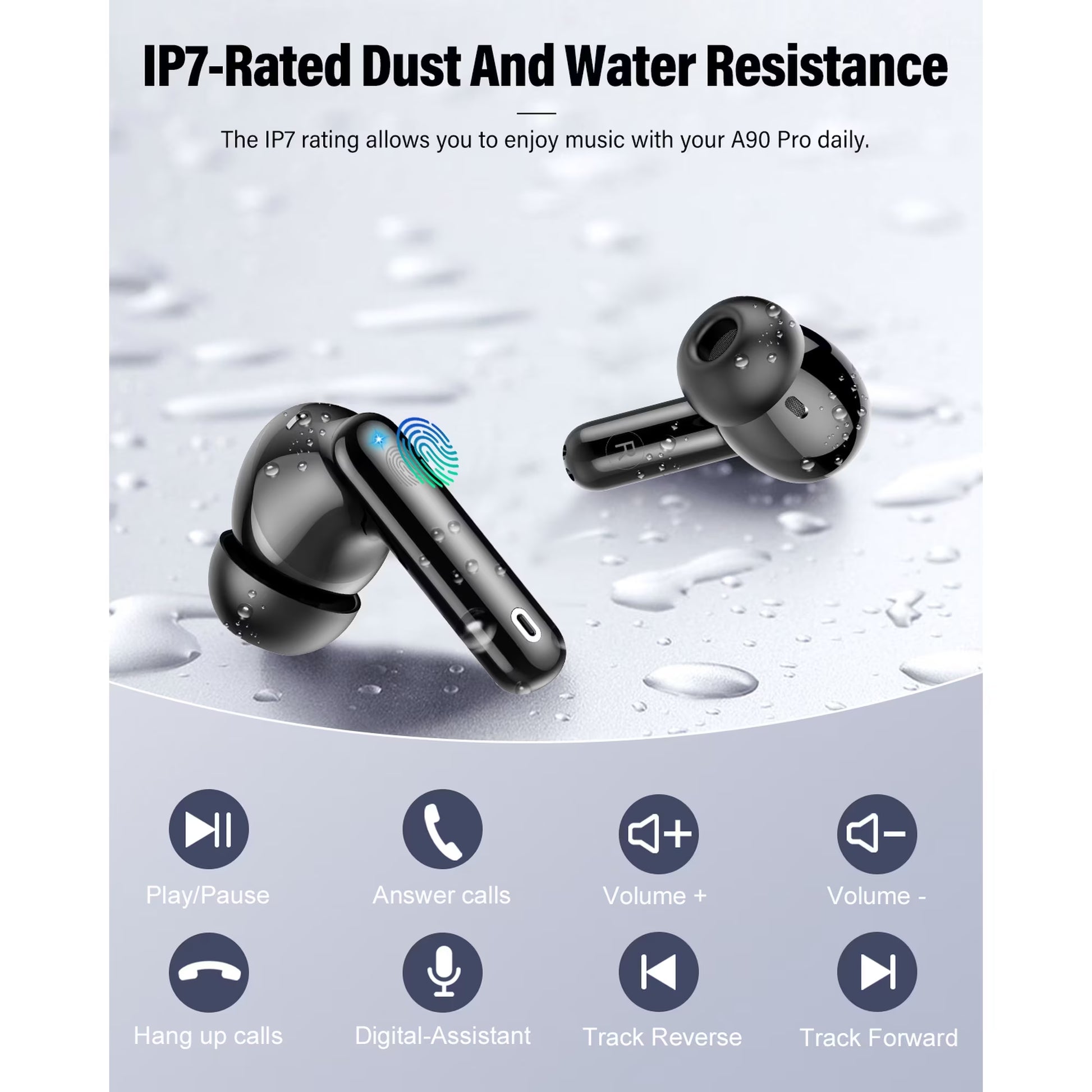 Wireless Earbuds, Bluetooth 5.4 Headphones Bass Stereo, Ear Buds with Noise Cancelling Mic, LED Display in Ear Earphones Clear Calls, IP7 Waterproof Bluetooth Earbuds for Phones/Sports/Laptop, Black