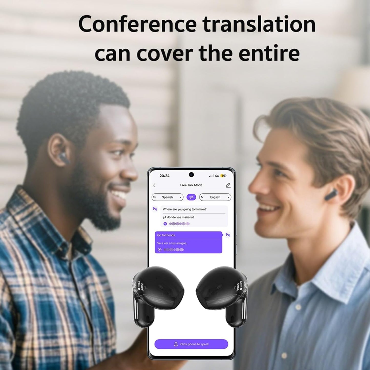 NE20 Earbuds, 2025 New NE20 AI Translation Earbuds in Real Time, Language Translator Headphones with LCD Touch Screen Audifonos Traductores Inglés Español Support 140 Languages for Travel White
