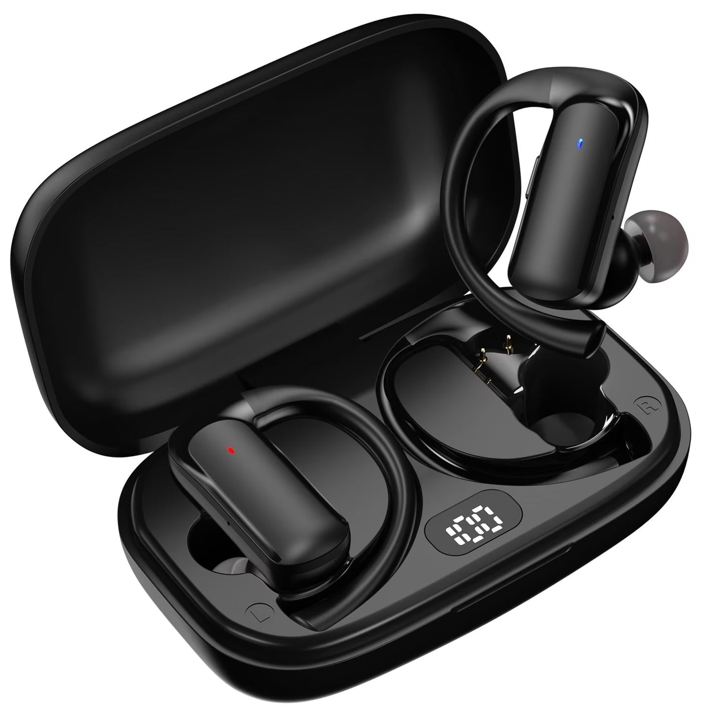 T60 Bluetooth Sport Headphones, Wireless Earbuds with LED Digital Display, 40 Hours of Playback Time, Bluetooth 5.3 for Earbuds, Premium Sound for Running, Sports, Gym, Black