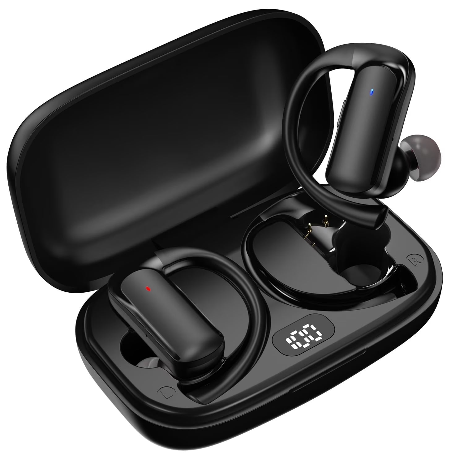 T60 Bluetooth Sport Headphones, Wireless Earbuds with LED Digital Display, 40 Hours of Playback Time, Bluetooth 5.3 for Earbuds, Premium Sound for Running, Sports, Gym, Black