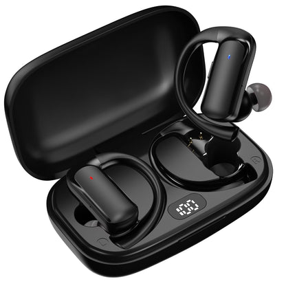 T60 Bluetooth Sport Headphones, Wireless Earbuds with LED Digital Display, 40 Hours of Playback Time, Bluetooth 5.3 for Earbuds, Premium Sound for Running, Sports, Gym, Black
