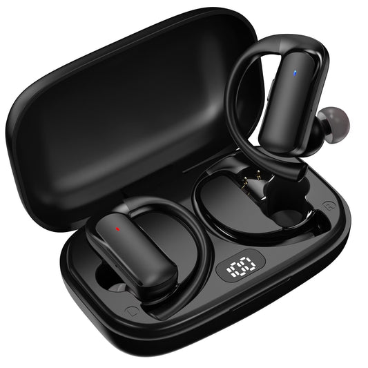 T60 Bluetooth Sport Headphones, Wireless Earbuds with LED Digital Display, 40 Hours of Playback Time, Bluetooth 5.3 for Earbuds, Premium Sound for Running, Sports, Gym, Black