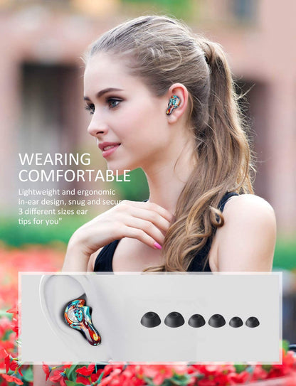 U-King True Wireless Earbuds Waterproof IPX7 Bluetooth Headphones, Hifi 5.0 Wireless Earbuds 120Hrs Playing Time with Charging Case-Fireworks