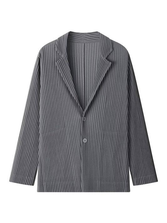 Miyake Pleated Men 2024 New Office Black Blazer Luxury High Fashion Suits Partially Lined Autumn Winter Coat