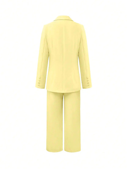 2-Piece Suit Set - Fitted Blazer & High Waist Wide Leg Pants, Elegant Office Outfit for Work, Business & Formal Events