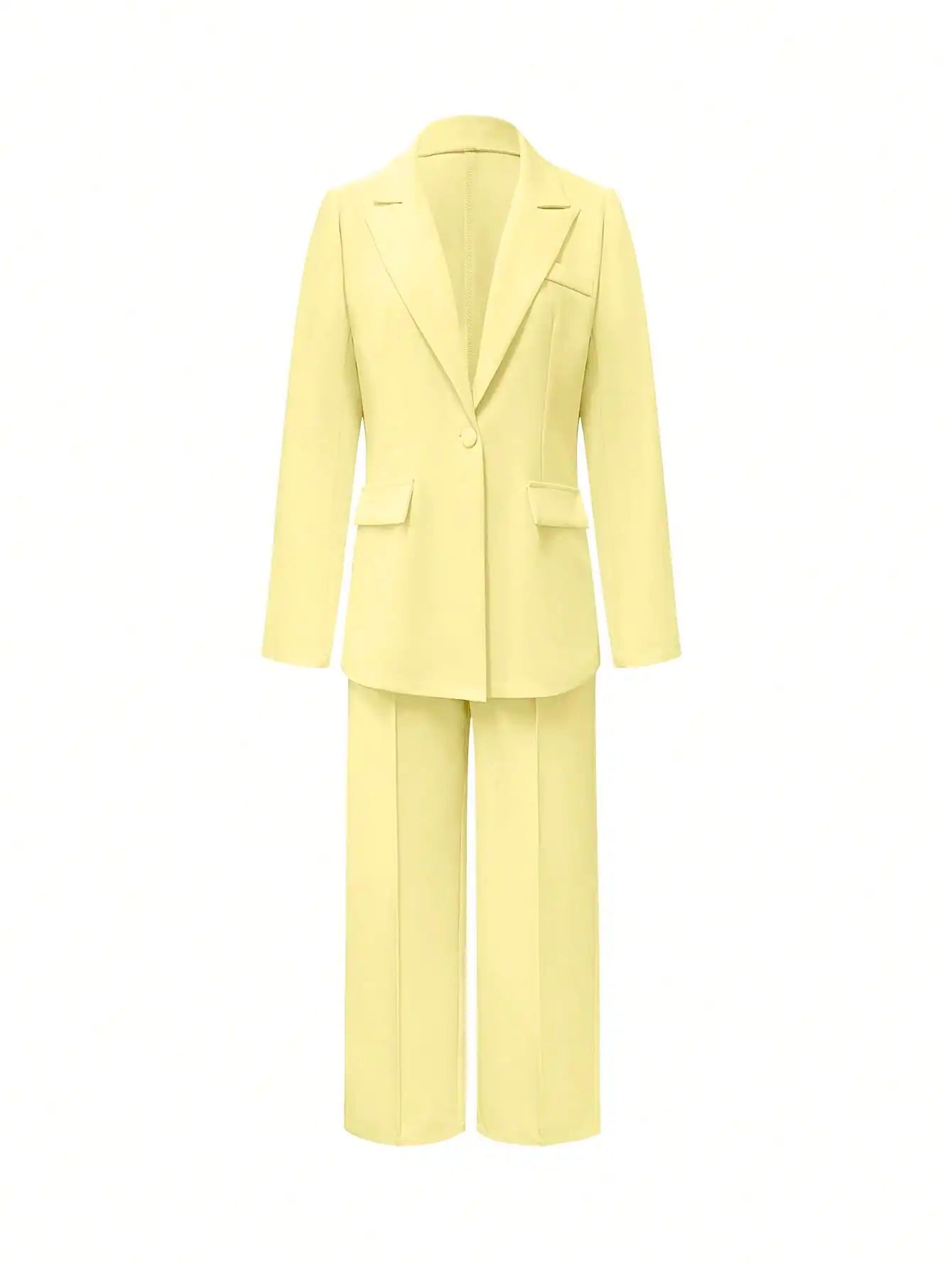 2-Piece Suit Set - Fitted Blazer & High Waist Wide Leg Pants, Elegant Office Outfit for Work, Business & Formal Events