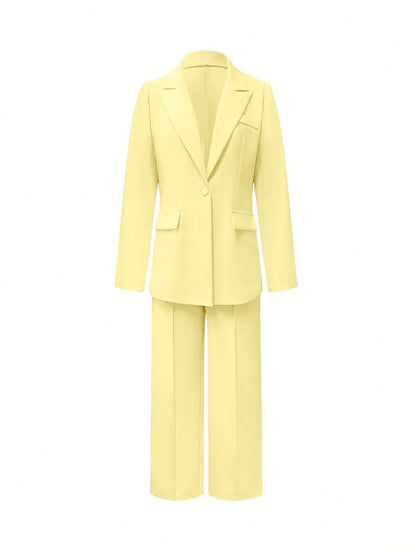 2-Piece Suit Set - Fitted Blazer & High Waist Wide Leg Pants, Elegant Office Outfit for Work, Business & Formal Events