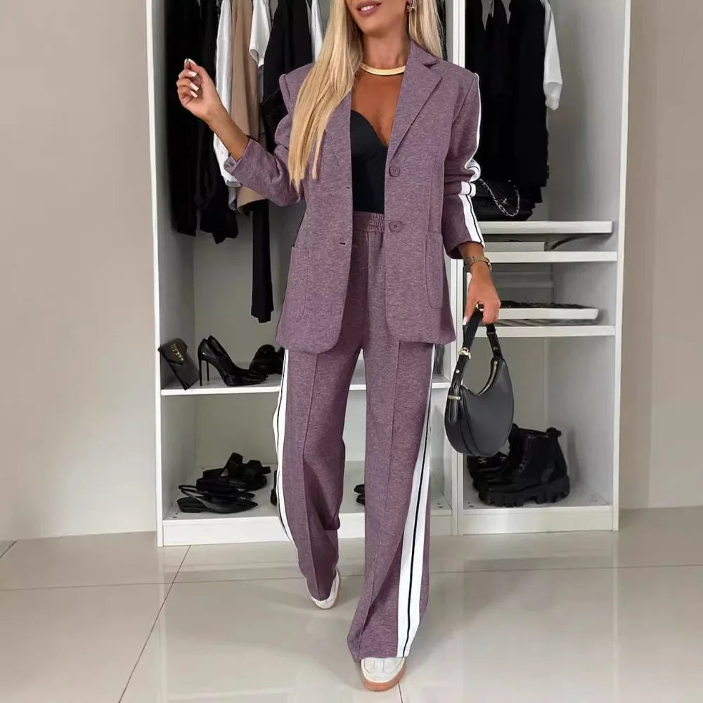 Business Casual Suit Single Breasted Blazer with High Waisted Trousers, Women’s Matching Outfit for Fall Winter