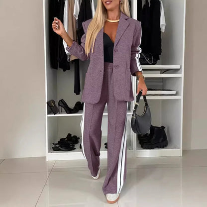Business Casual Suit Single Breasted Blazer with High Waisted Trousers, Women’s Matching Outfit for Fall Winter