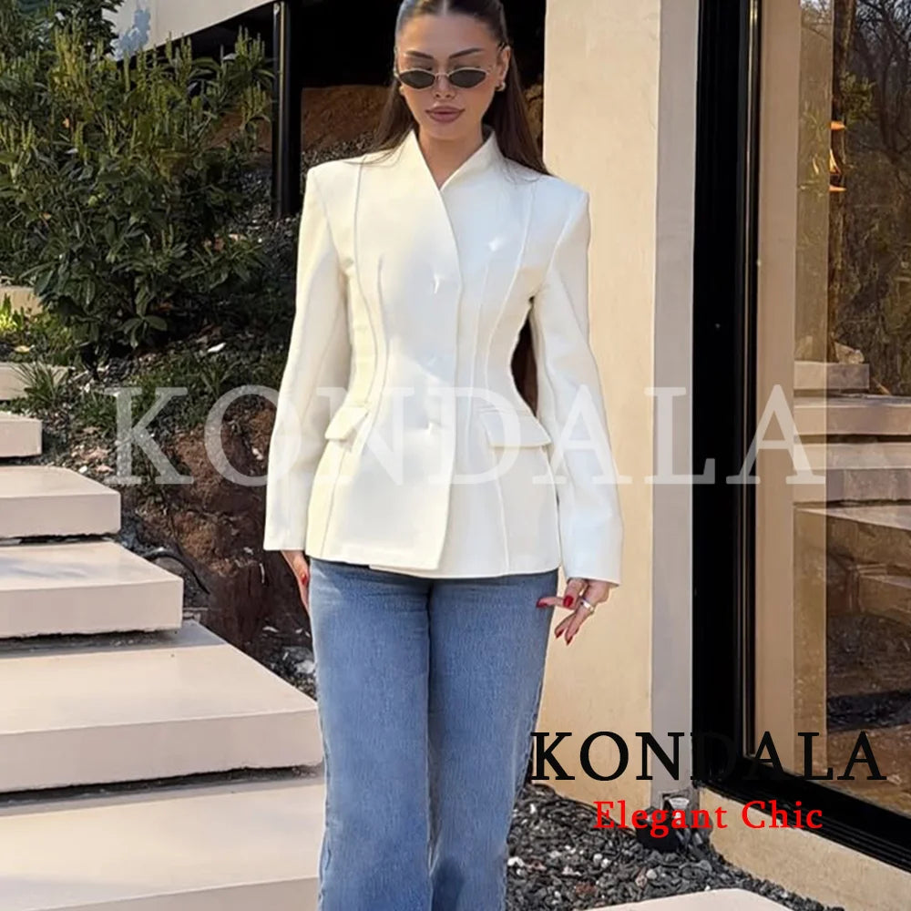 KONDALA Elegant Blazer Women's Commute Blazer Coat 2026 Spring Fall Minimalist Office Lady Party Basic Dinner Slim-Waist Blazer