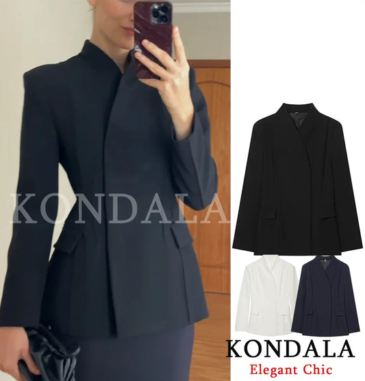 KONDALA Elegant Blazer Women's Commute Blazer Coat 2026 Spring Fall Minimalist Office Lady Party Basic Dinner Slim-Waist Blazer