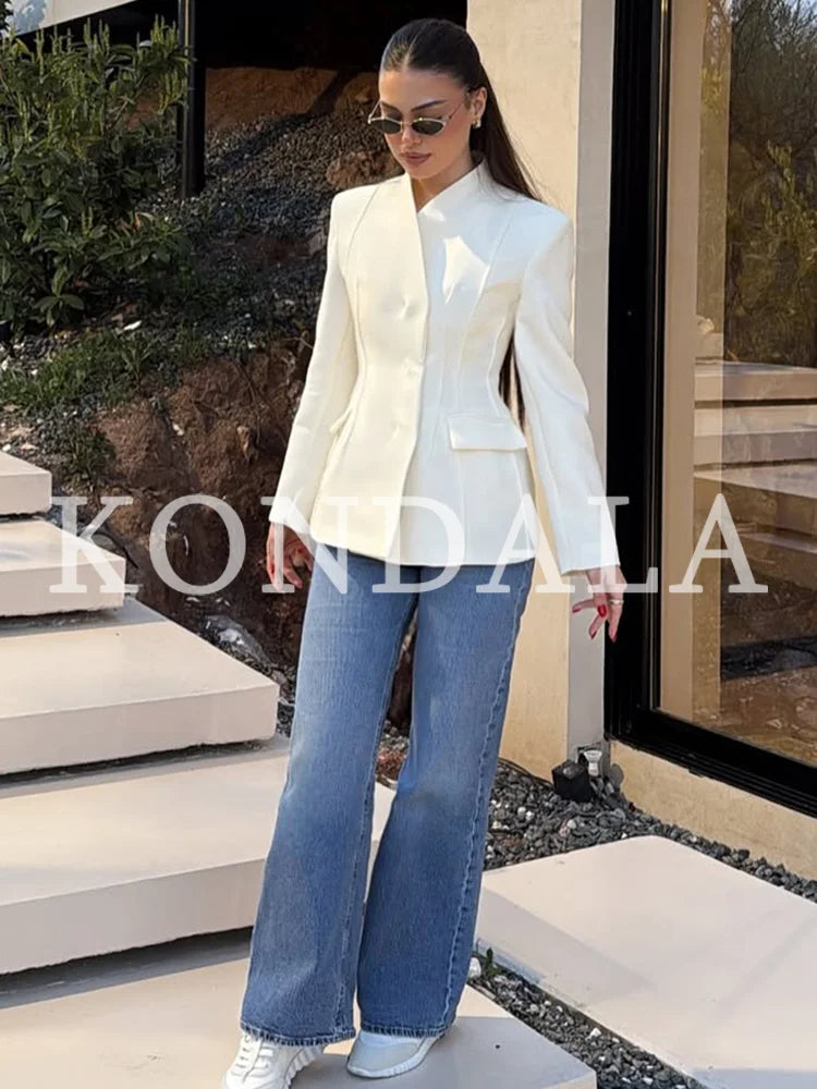 KONDALA Elegant Blazer Women's Commute Blazer Coat 2026 Spring Fall Minimalist Office Lady Party Basic Dinner Slim-Waist Blazer