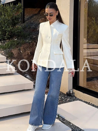 KONDALA Elegant Blazer Women's Commute Blazer Coat 2026 Spring Fall Minimalist Office Lady Party Basic Dinner Slim-Waist Blazer