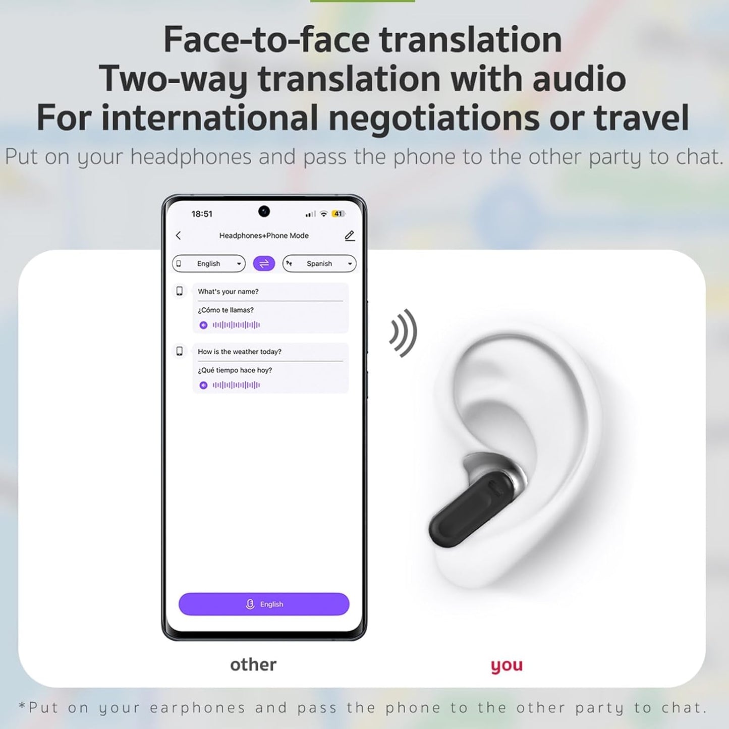 NE20 Earbuds, 2025 New NE20 AI Translation Earbuds in Real Time, Language Translator Headphones with LCD Touch Screen Audifonos Traductores Inglés Español Support 140 Languages for Travel White