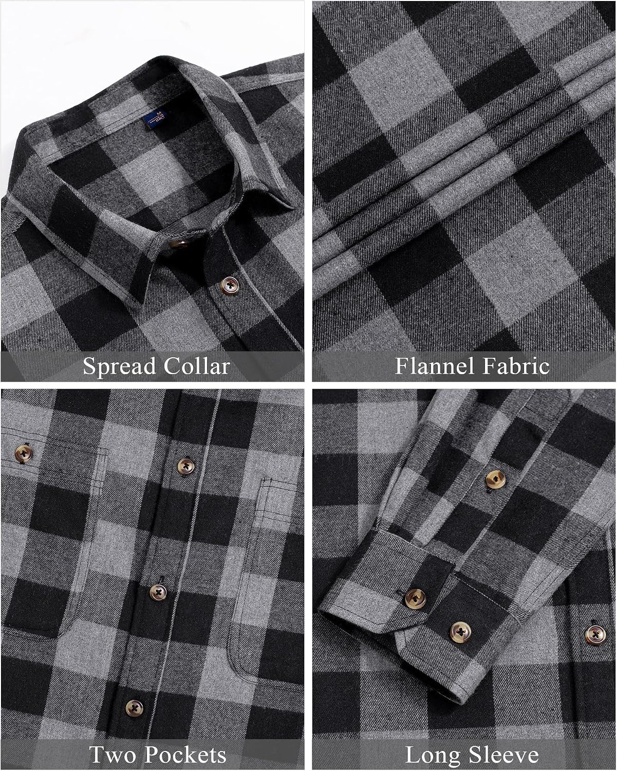 Flannel Shirt for Men Plaid Long Sleeve Casual Button down Shirts Regular Fit Cotton Buffalo Checkered Top with Pockets