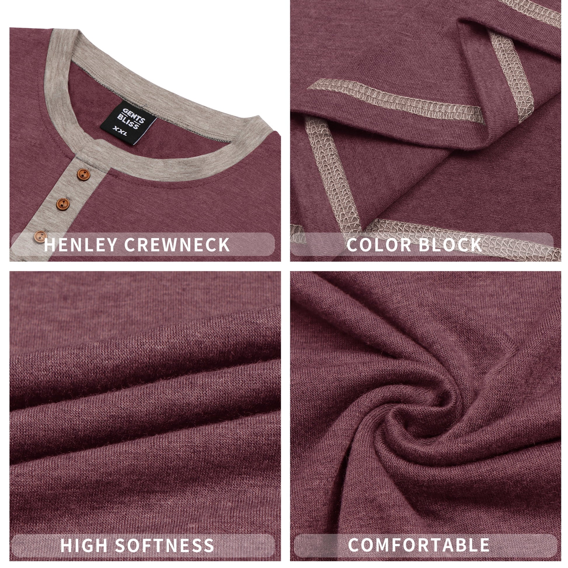 Crew Neck Henley Men Shirts Long Sleeve Shirts for Men Casual Color Block Tops