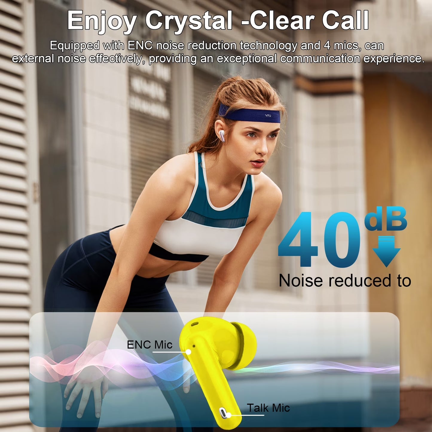 Wireless Earbuds, Bluetooth 5.4 Headphones Bass Stereo, Ear Buds with Noise Cancelling Mic, LED Display in Ear Earphones Clear Calls, IP7 Waterproof Bluetooth Earbuds for Laptop/Phones/Sports, Yellow